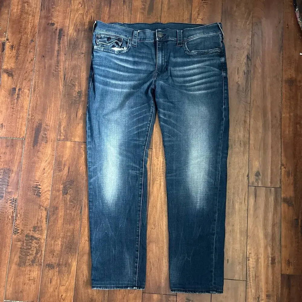 True Religion Geno Jeans Mens 40x32 Blue Relaxed Slim Denim Faded Washed Y2K